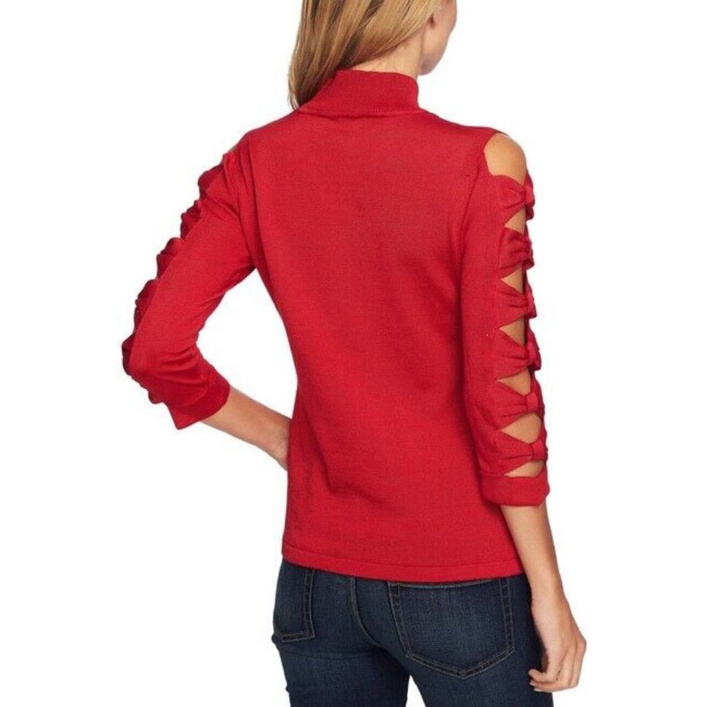 CeCe by Cynthia Steffe Bow Sleeve Crewneck Pullover Sweater in Red - Size XS - Picture 4 of 15
